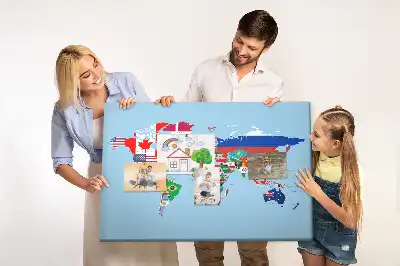 Korková nástěnka Mapa světa s vlajkami
