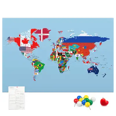 Korková nástěnka Mapa světa s vlajkami