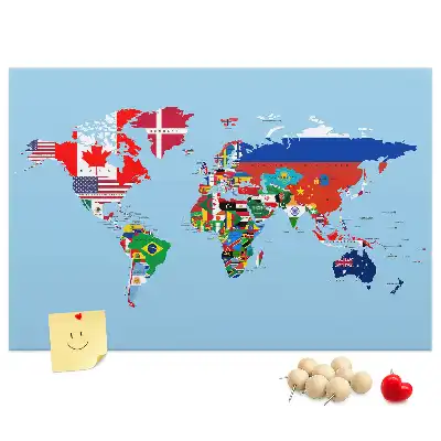 Korková nástěnka Mapa světa s vlajkami