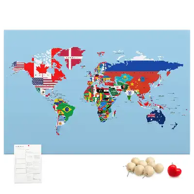 Korková nástěnka Mapa světa s vlajkami