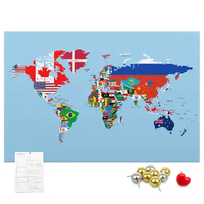 Korková nástěnka Mapa světa s vlajkami