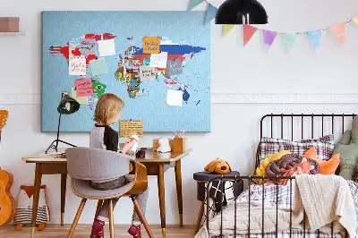 Korková nástěnka Mapa světa s vlajkami