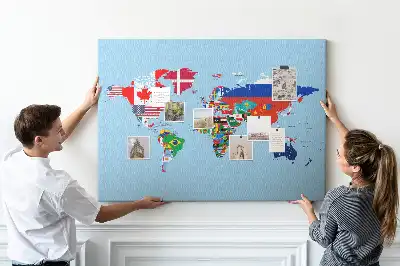 Korková nástěnka Mapa světa s vlajkami