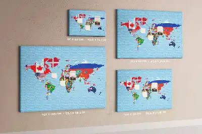 Korková nástěnka Mapa světa s vlajkami