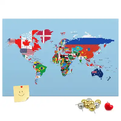 Korková nástěnka Mapa světa s vlajkami