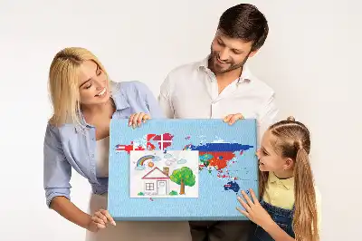 Korková nástěnka Mapa světa s vlajkami