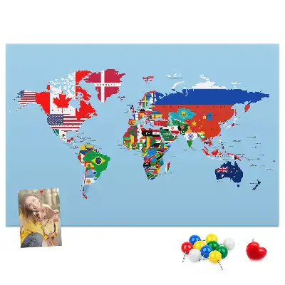 Korková nástěnka Mapa světa s vlajkami