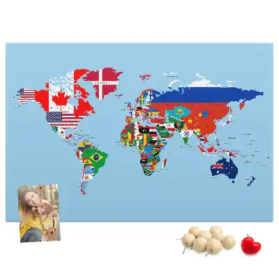 Korková nástěnka Mapa světa s vlajkami