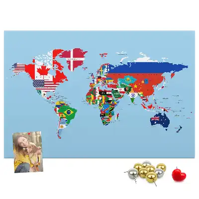 Korková nástěnka Mapa světa s vlajkami