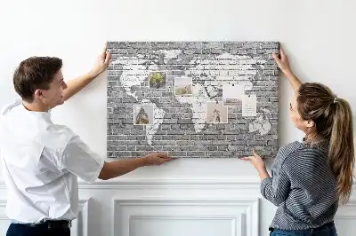 Nástěnka do dětského pokoje Mapa světa na cihlách