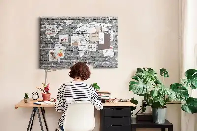 Nástěnka do dětského pokoje Mapa světa na cihlách