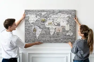Nástěnka do dětského pokoje Mapa světa na cihlách
