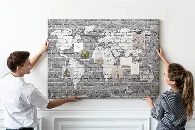 Nástěnka do dětského pokoje Mapa světa na cihlách