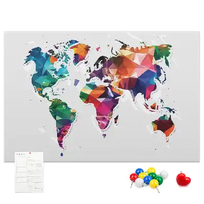 Korková nástěnka Mapa světa s motivem trojúhelníků