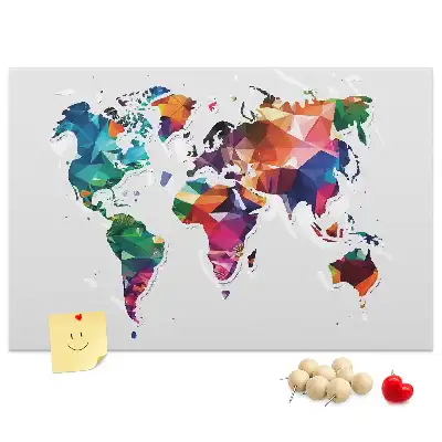 Korková nástěnka Mapa světa s motivem trojúhelníků