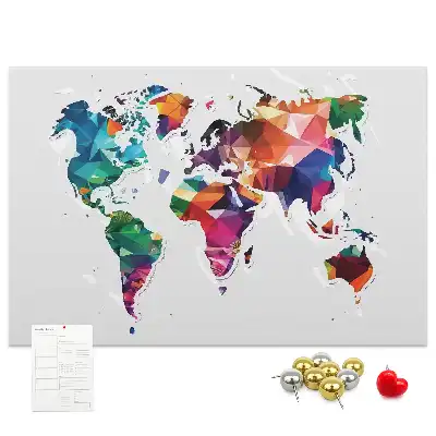 Korková nástěnka Mapa světa s motivem trojúhelníků