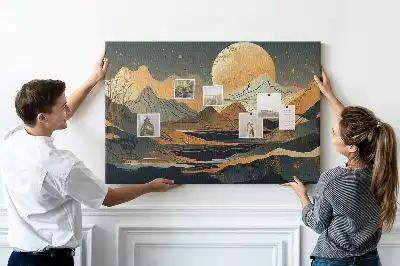 Korková nástěnka s motivem moderní krajiny