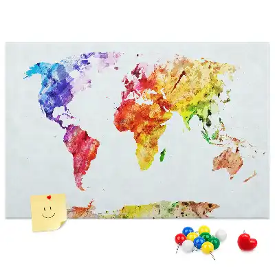 Nástěnka do dětského pokoje Mapa světa s akvarelem