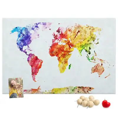 Nástěnka do dětského pokoje Mapa světa s akvarelem