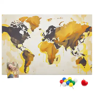 Korková nástěnka s abstraktní mapou světa