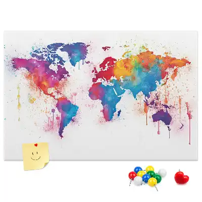 Nástěnka do dětského pokoje s motivem geografické kontinentální mapy
