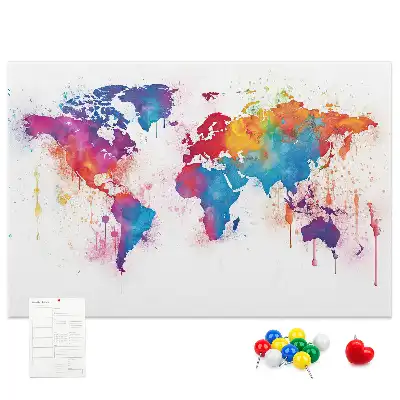 Nástěnka do dětského pokoje s motivem geografické kontinentální mapy