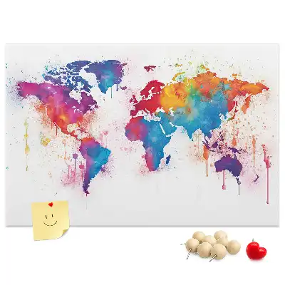 Nástěnka do dětského pokoje s motivem geografické kontinentální mapy