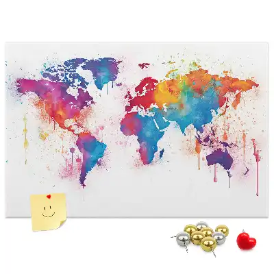 Nástěnka do dětského pokoje s motivem geografické kontinentální mapy