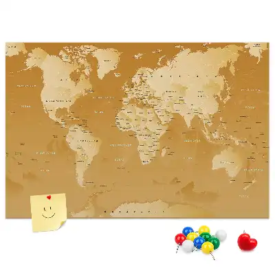 Nástěnná korková nástěnka s mapou světa