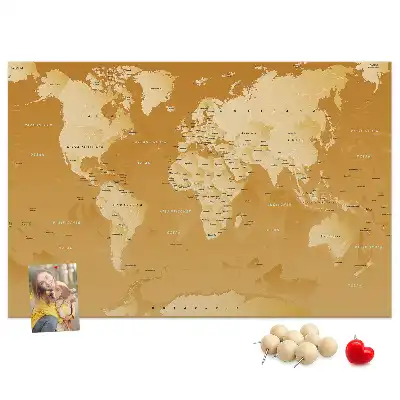 Nástěnná korková nástěnka s mapou světa