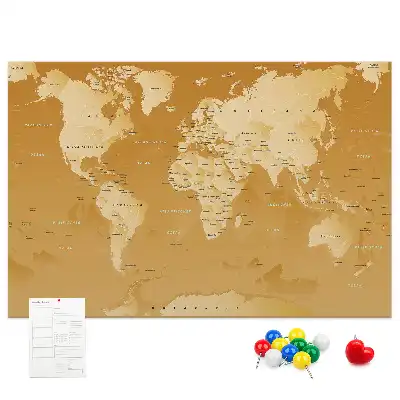 Nástěnná korková nástěnka s mapou světa