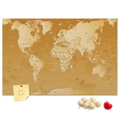 Nástěnná korková nástěnka s mapou světa