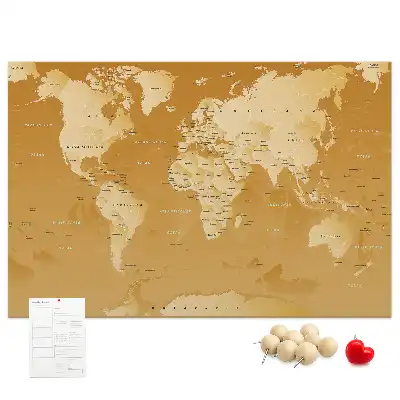 Nástěnná korková nástěnka s mapou světa