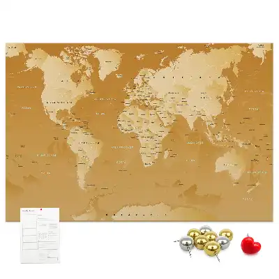 Nástěnná korková nástěnka s mapou světa