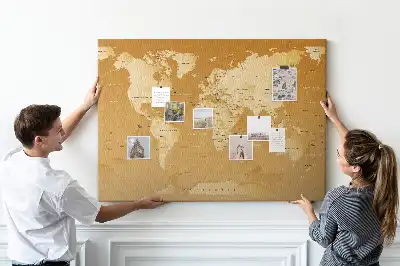 Nástěnná korková nástěnka s mapou světa