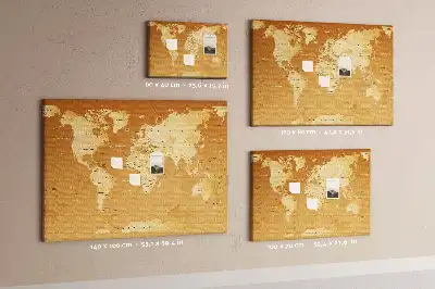 Nástěnná korková nástěnka s mapou světa