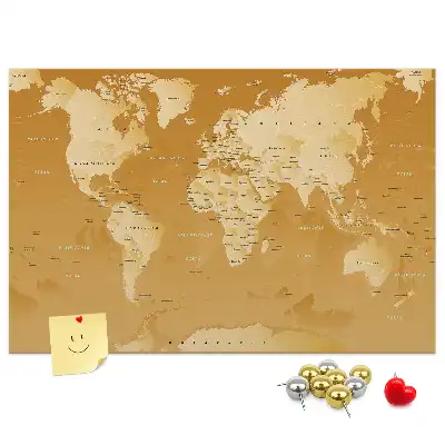 Nástěnná korková nástěnka s mapou světa