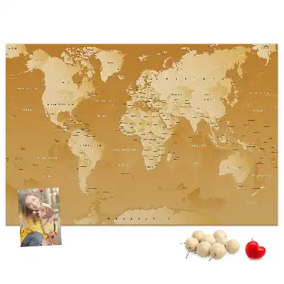 Nástěnná korková nástěnka s mapou světa