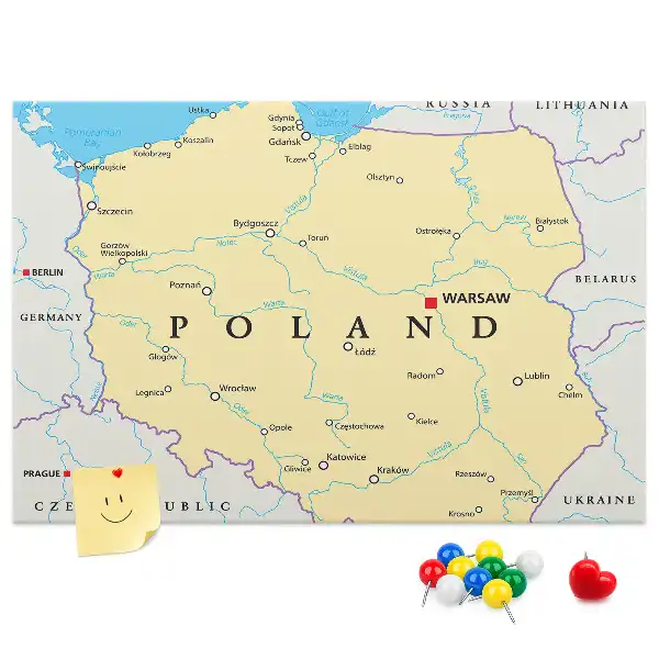 Korková nástěnka s politickou mapou Polska