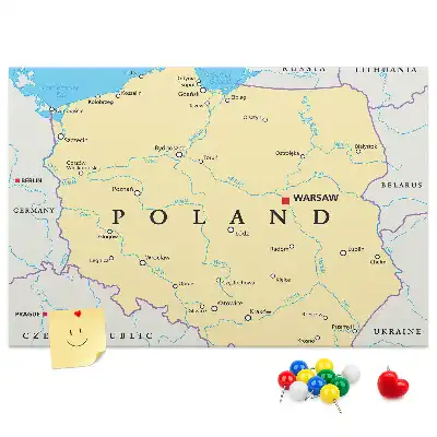 Korková nástěnka s politickou mapou Polska