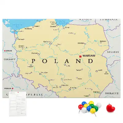 Korková nástěnka s politickou mapou Polska