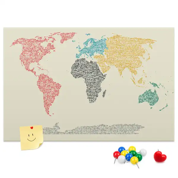 Korková nástěnka Mapa světa z písmen