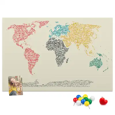 Korková nástěnka Mapa světa z písmen