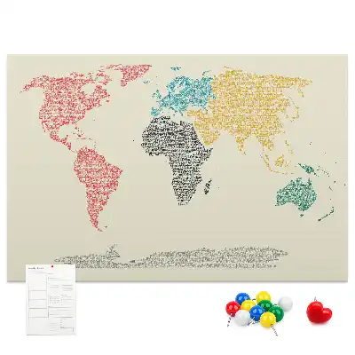 Korková nástěnka Mapa světa z písmen