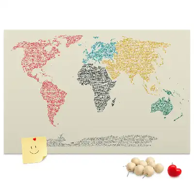 Korková nástěnka Mapa světa z písmen