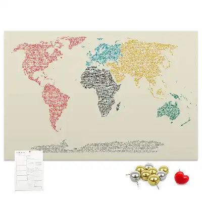 Korková nástěnka Mapa světa z písmen