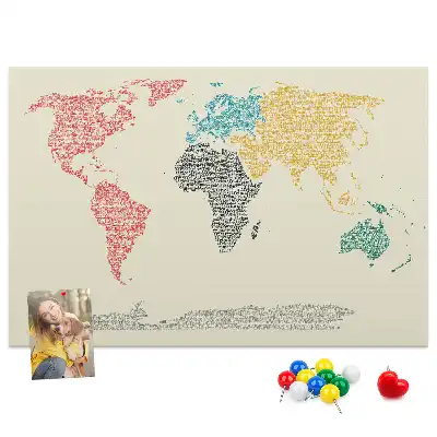 Korková nástěnka Mapa světa z písmen