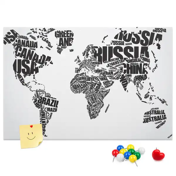Nástěnka do dětského pokoje Typografická mapa kontinentů