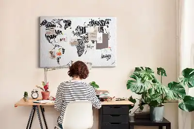 Nástěnka do dětského pokoje Typografická mapa kontinentů
