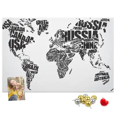 Nástěnka do dětského pokoje Typografická mapa kontinentů